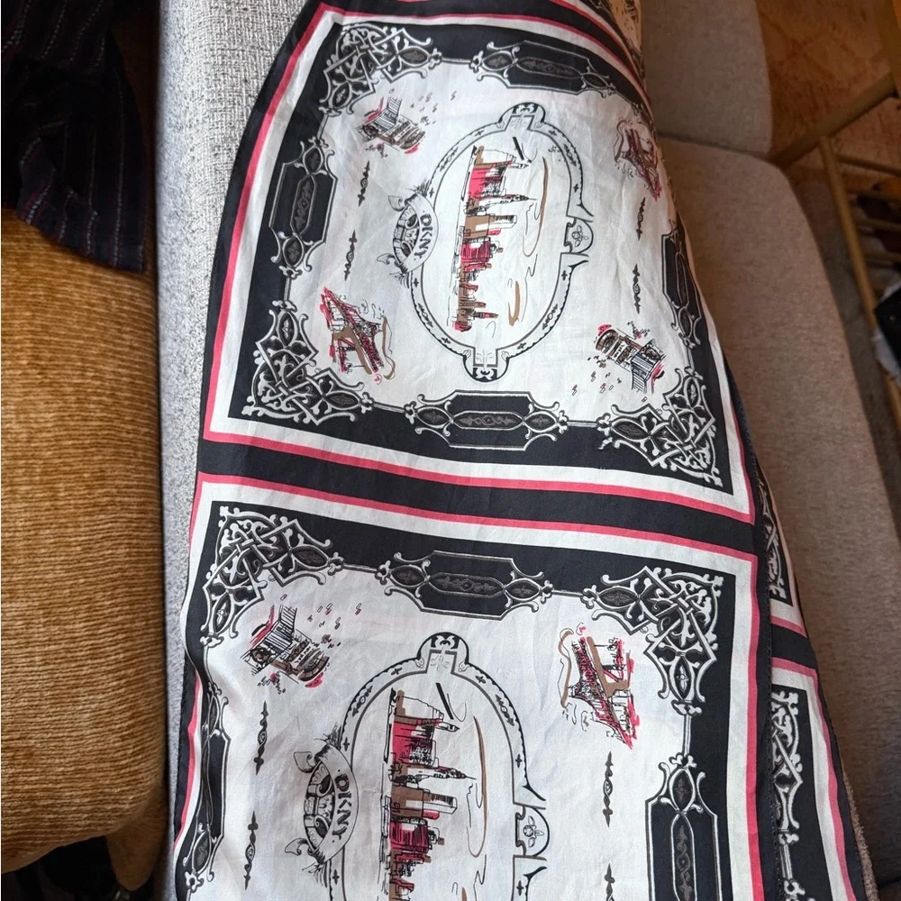 Vintage DKNY Skyline Scarf in Black, White, and Red - Good Condition